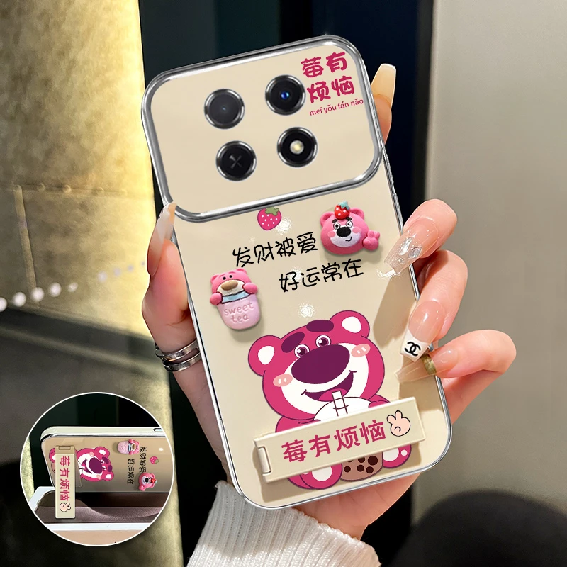 适用【oppoA5pro】手机壳发财被爱草莓熊大视窗支架防摔卡通女款