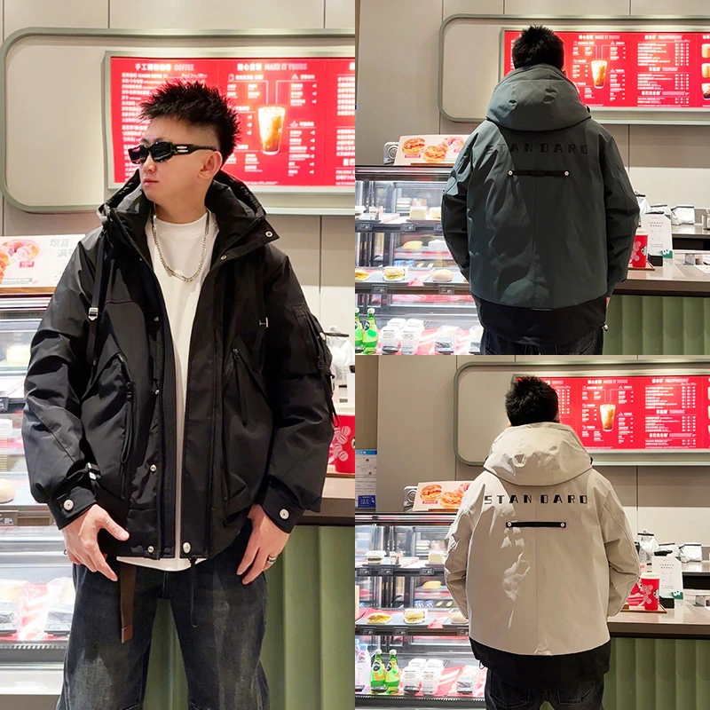 LKT.NINE冬季工装连帽羽绒服男潮牌宽松户外多口袋机能风保暖外套