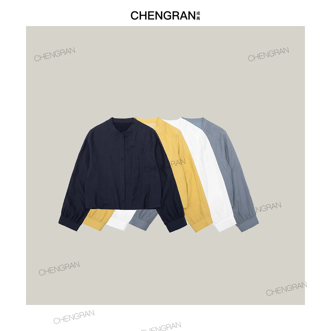 CHENGRAN”壳蜕“亚麻小众洋气休闲宽松衣服简约短款长袖外套女