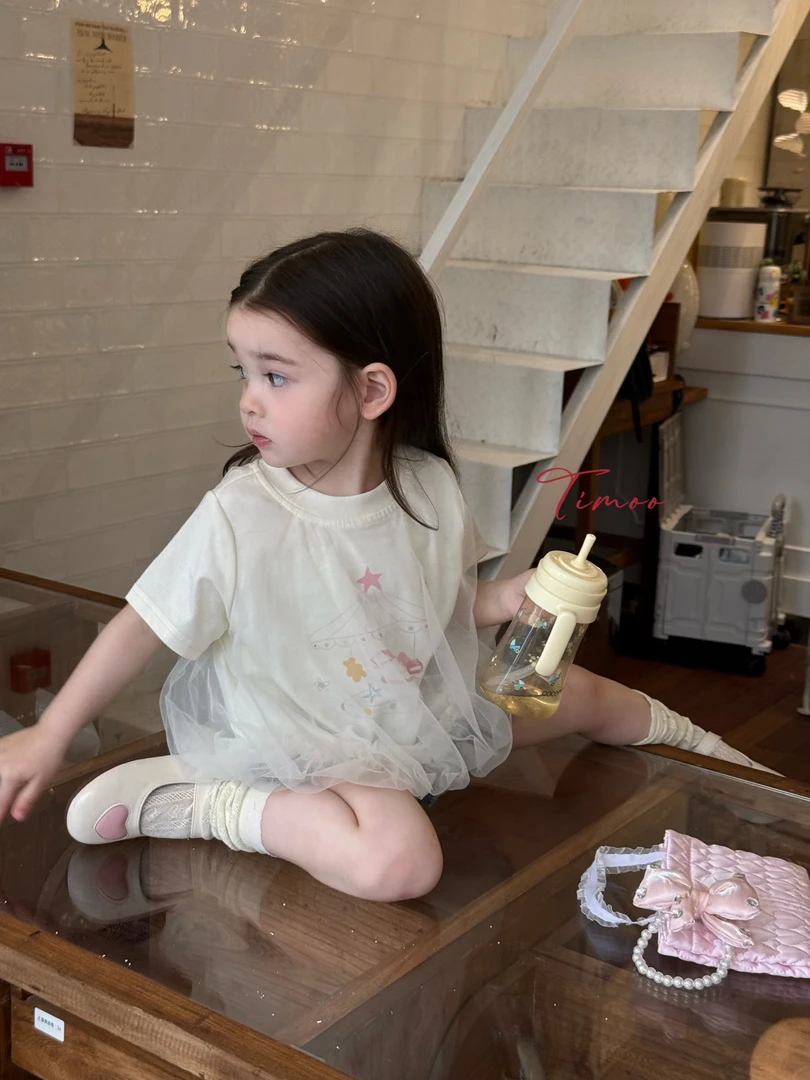 Timoo提茉 2025夏季新款短袖t恤蓬蓬纱木马女童宝宝