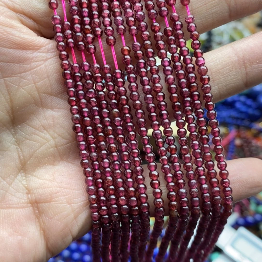 玛瑙/玉髓合金珠宝半成品一条天然3mm酒红石榴石圆珠