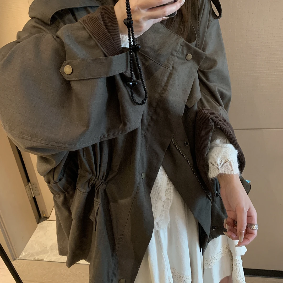 XTZ STYLE秋上新潮范大牌开衫军绿色亚麻开衫短外套5140