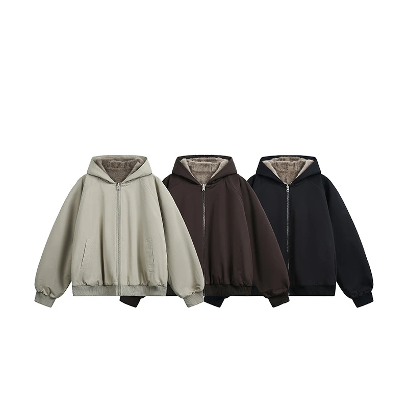 双面穿座山雕连帽棉服夹克男女秋冬加厚保暖加绒棉衣情侣短款外套