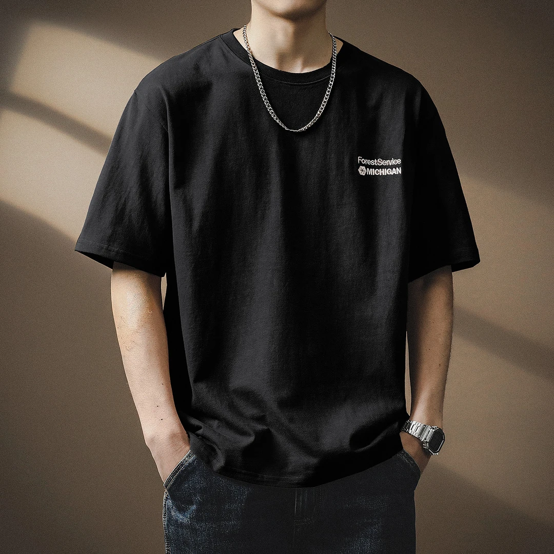 高端250重磅日系简约短袖恤男士2025夏季新款宽松黑色纯棉半袖