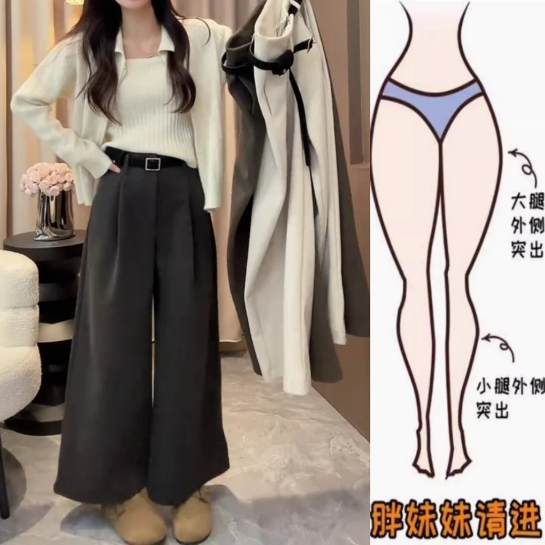景倩妮韩系时尚气质极简风休闲裤2025秋季新款高腰显瘦九分阔腿裤