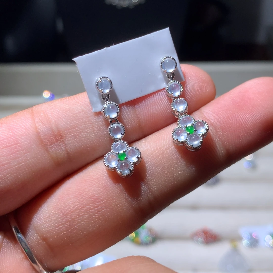 银S925镶嵌翡翠耳饰133