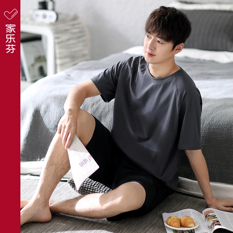 家乐芬睡衣男士夏季纯棉短袖短裤家居服男式男款夏天夏款大码套装