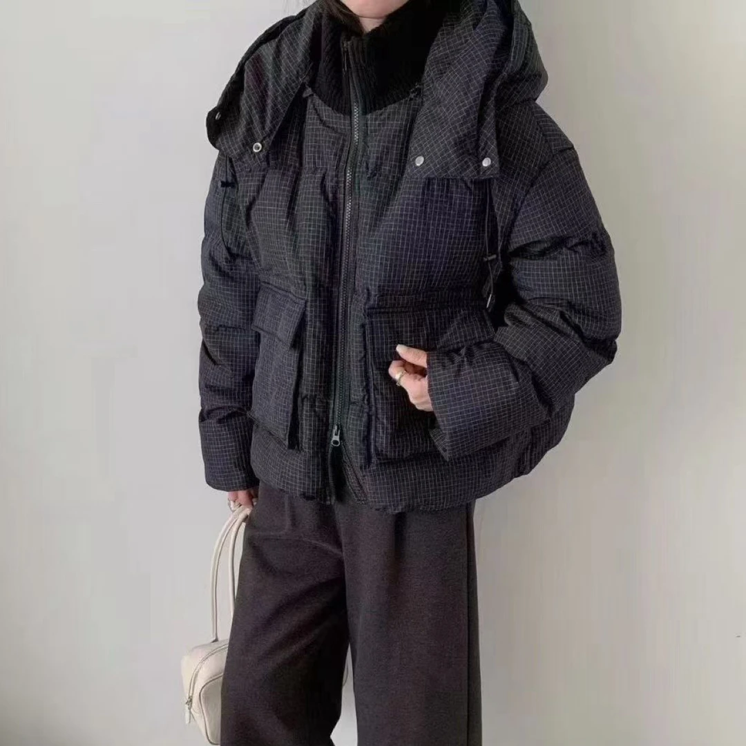 韩版轻薄保暖立领女厚款常规宽松型纯色连帽短外套