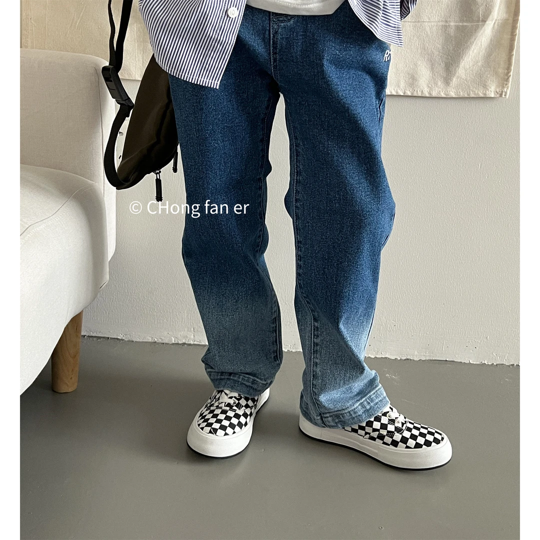 A123 新品童装男童女童经典百搭渐变色牛仔长裤100-155码