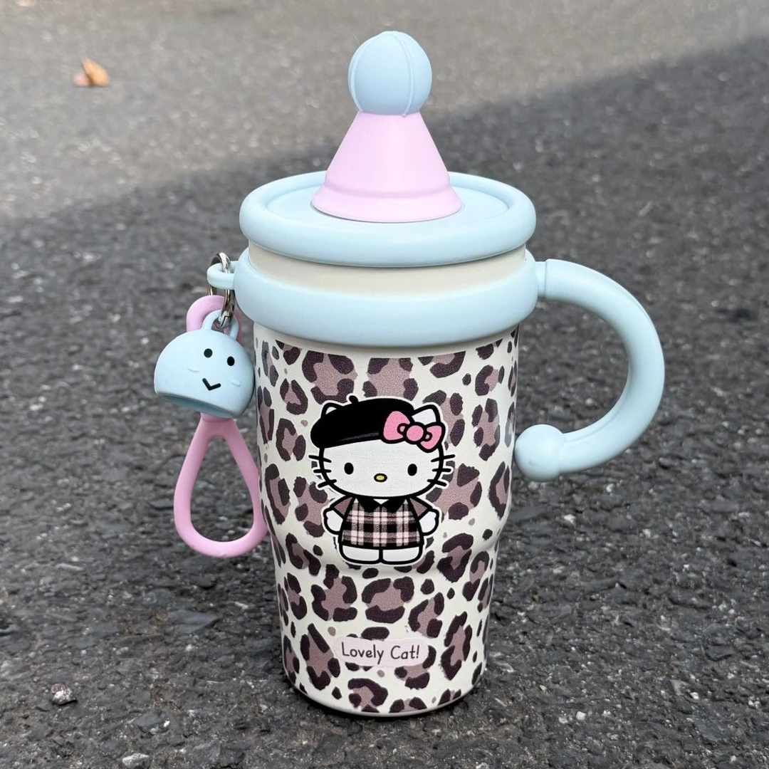 豹纹新款KT保温杯高颜值316不锈钢杯子女生大容量吸管便携杯子Q