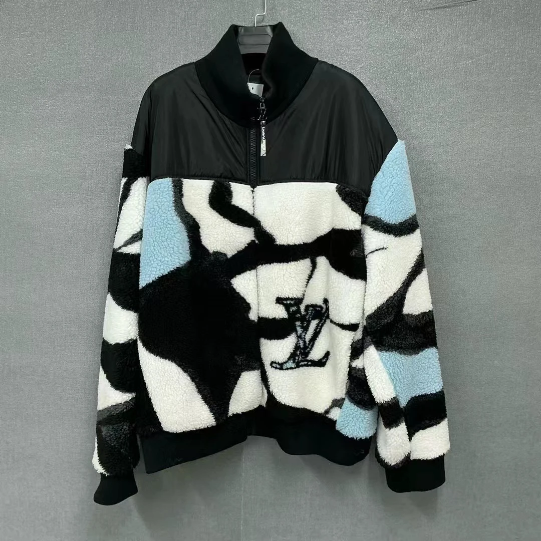 全新未使用 LouisVuitton/路易威登 黑白蓝拼接泰迪绒夹克5L码