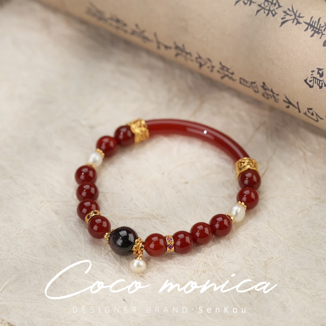 【小霞珠宝】玉髓南红石榴石手链女款珍珠轻奢国风古风  AE223