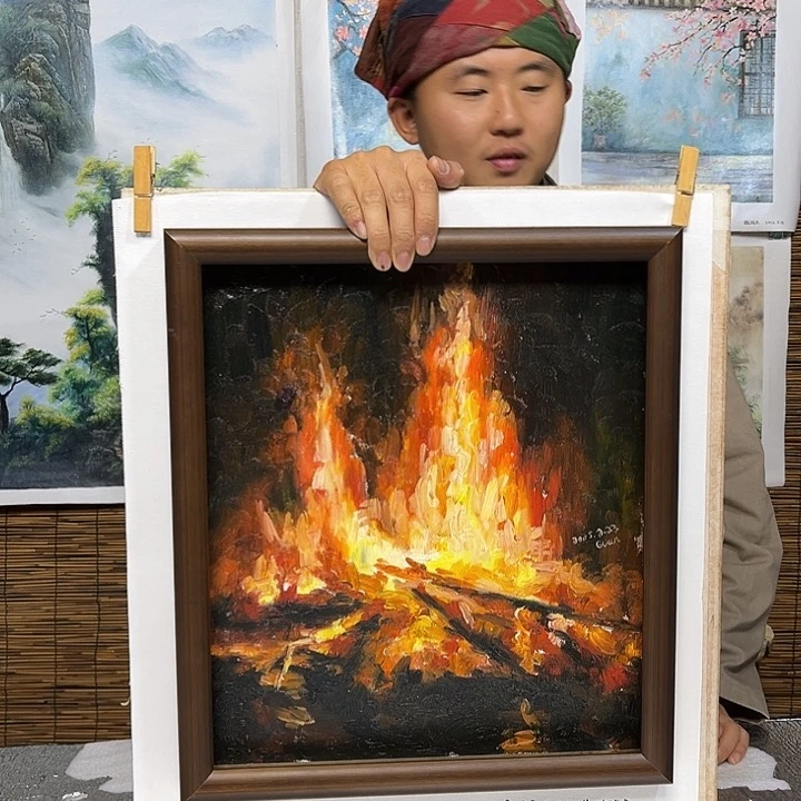 油画行路人小院绘画作品竞拍