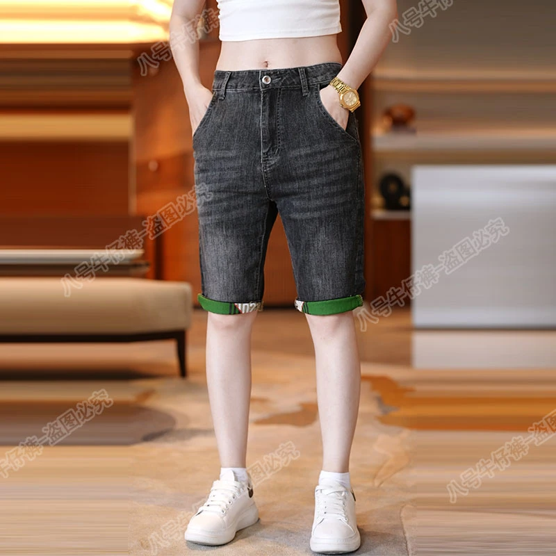 牛仔短裤男士夏季薄款男装五分裤2025新款潮牌休闲弹力中裤子男款