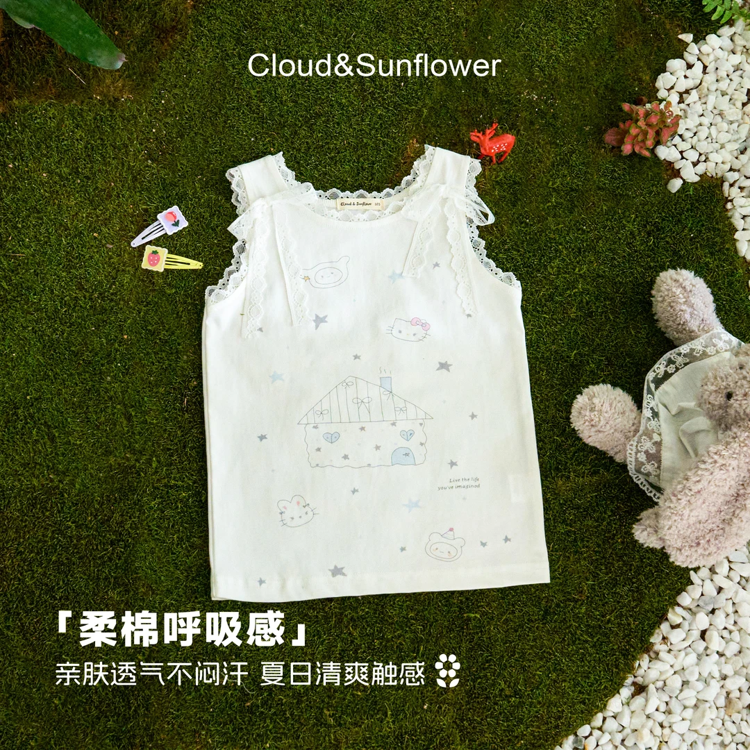 【云朵小葵】女童夏季蝴蝶结小猫休闲背心252809