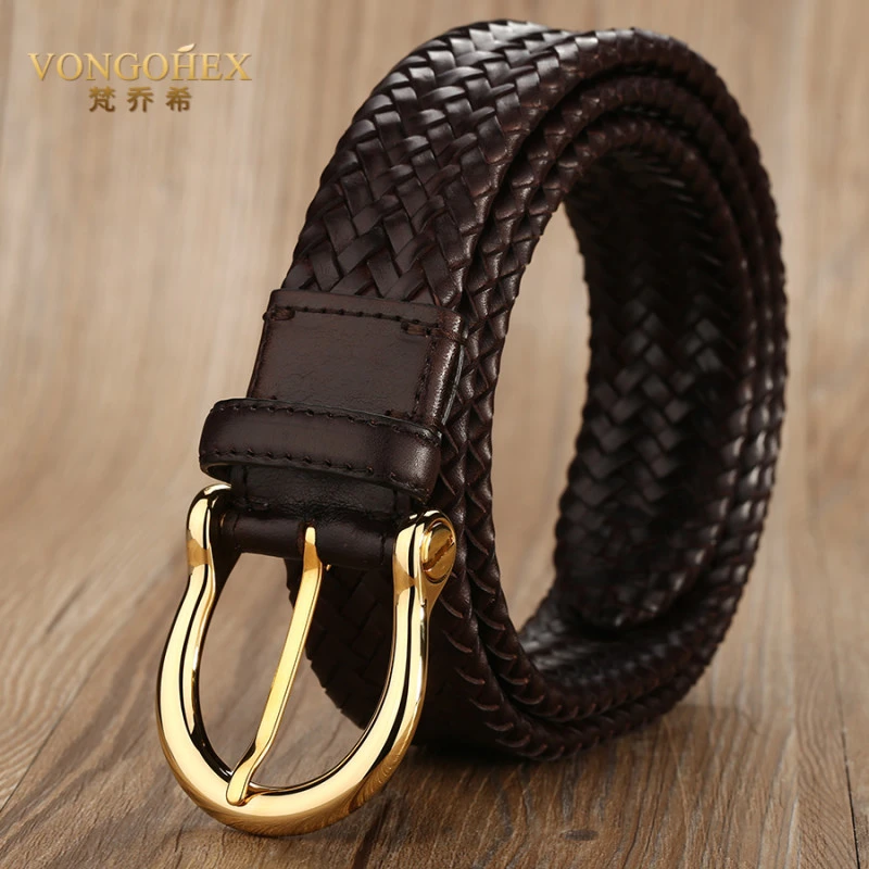 VONGOHEX编织腰带男真皮头层牛皮编制皮带裤带商务时尚休闲裤腰带