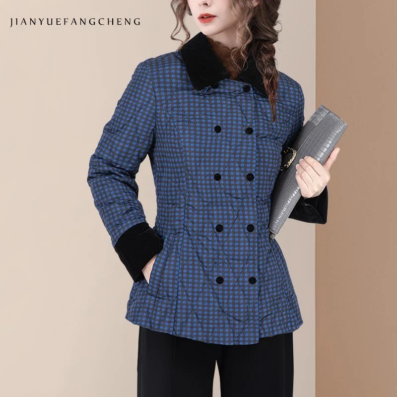 羽绒服女翻领显瘦百搭白鸭绒气质时尚长袖丝绒双排扣短款WJ245005