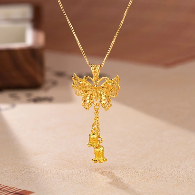 铜合金项链 花丝蝴蝶流苏铃兰套链精致小仙女必备可可爱爱0311