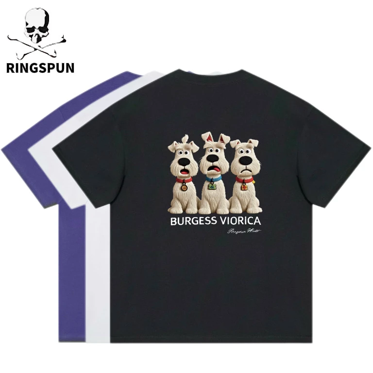 【三只狗】RS重磅纯棉刺绣美式潮流休闲轻奢时尚宽松男女短袖T恤