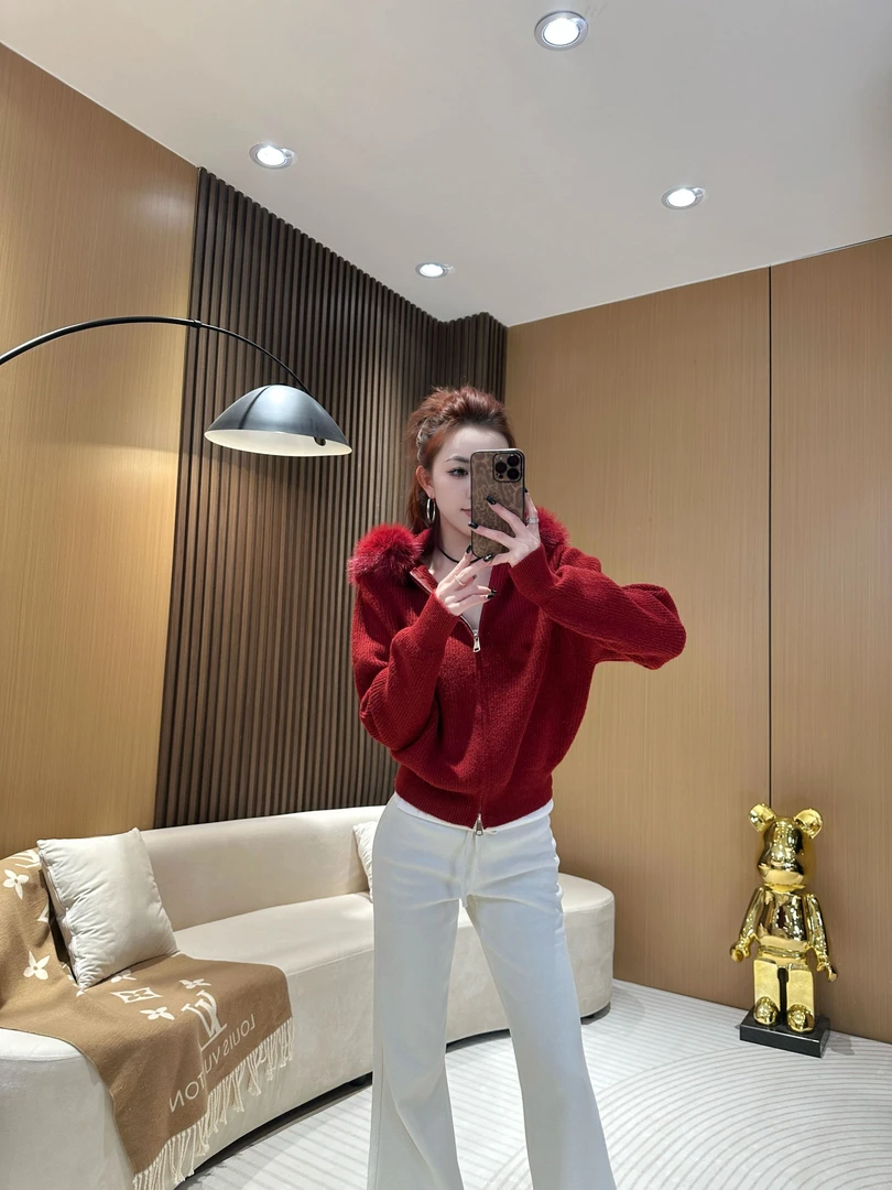 DA925可拆卸毛领双头拉链连帽毛衣  冬季韩系时尚慵懒风保暖外套