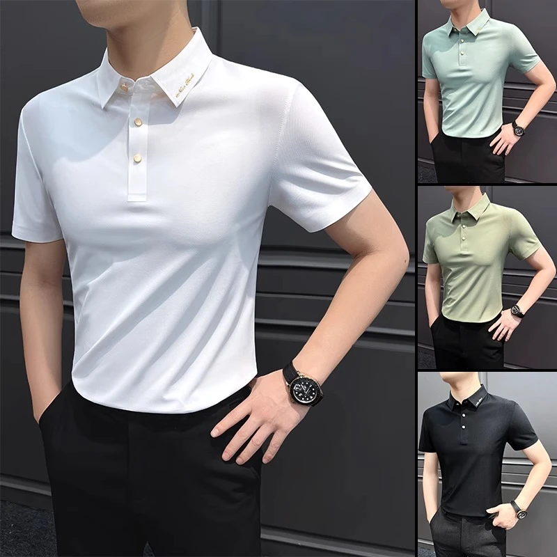 男式高级感刺绣polo衫商务休闲男士夏季新款上衣短袖翻领冰丝t恤