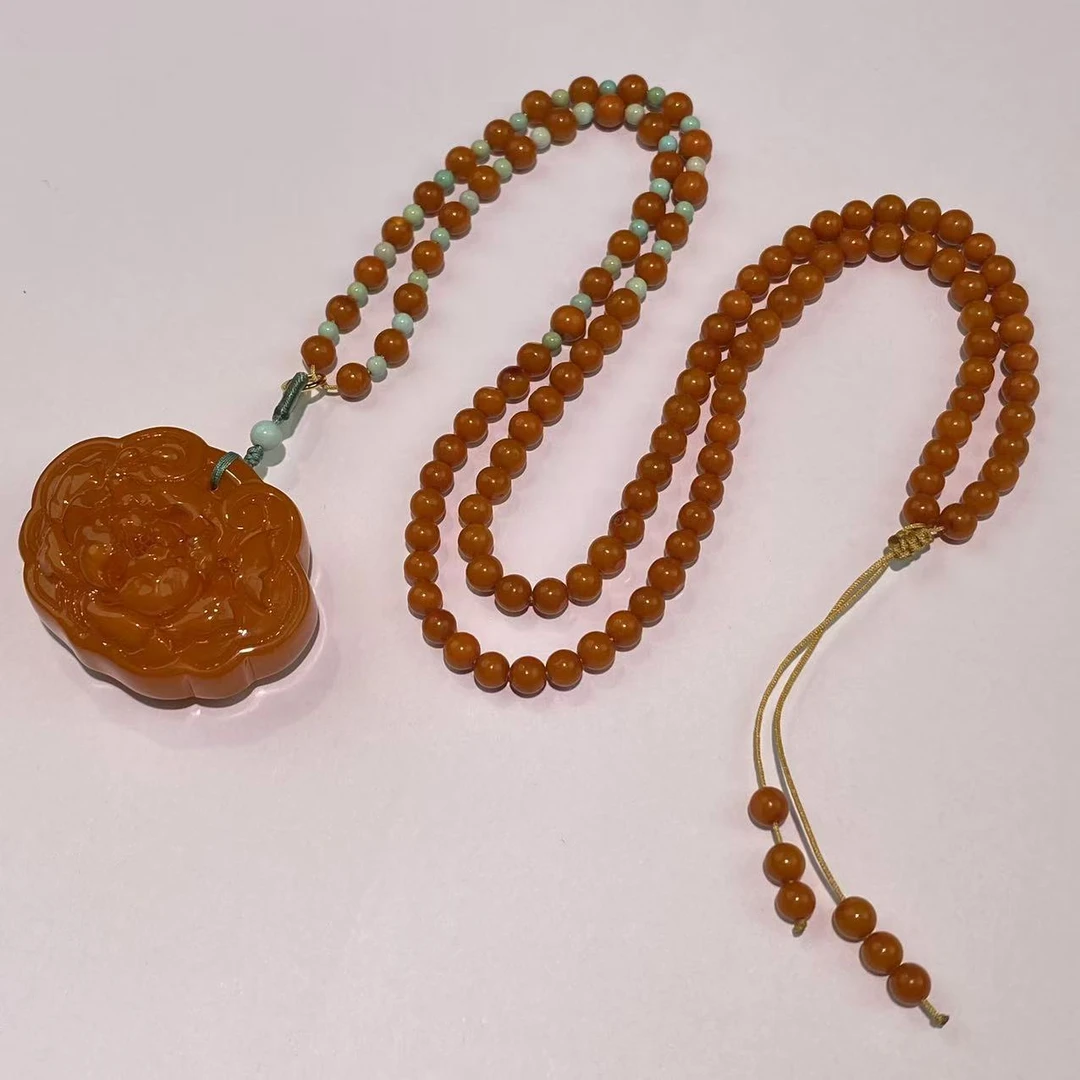 【亿轩珠宝】ZX115312老蜡如意锁牡丹花吊坠diy老蜡绿松链4mm+