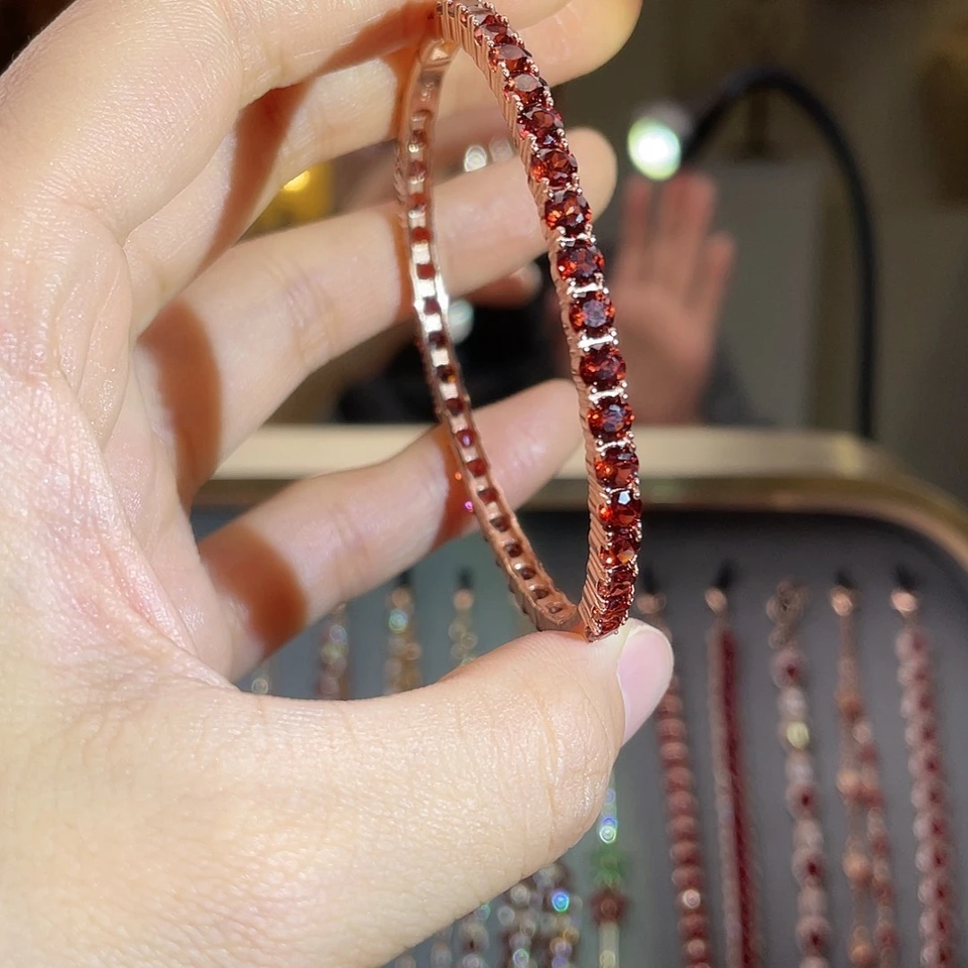 手镯银S925镶嵌石榴石