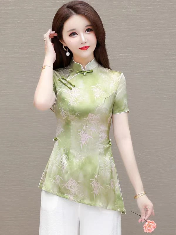 03-中式上衣女装夏季新款改良旗袍短袖衬衣国风旗袍