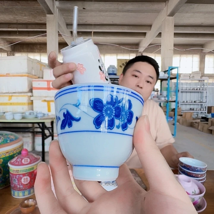 景德镇高温陶瓷芙蓉花二刚杯2个