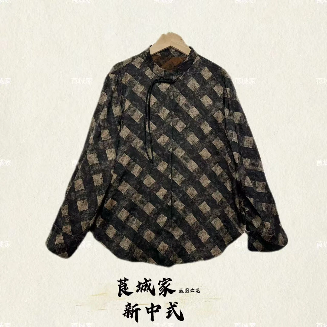 S1158 栖梧坊  新中式格子老料提花衬衫
