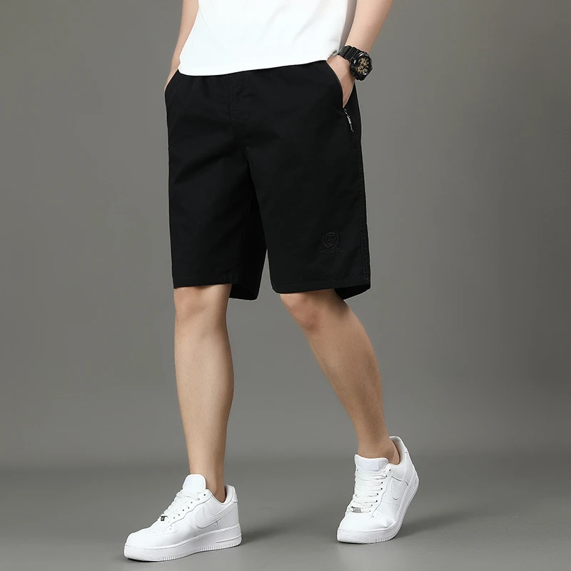 堡逻男士夏季纯棉休闲五分裤透气薄款短裤宽松百搭中年直筒大裤衩