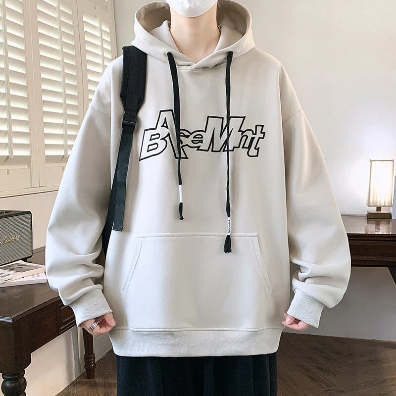青少年春季新款字母印花连帽卫衣宽松上衣潮流百搭ins男士学生装