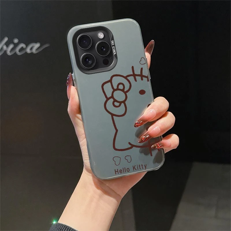 【苹果】线条凯蒂猫图案适用苹果系列iphone16/15/14手机壳全包防摔