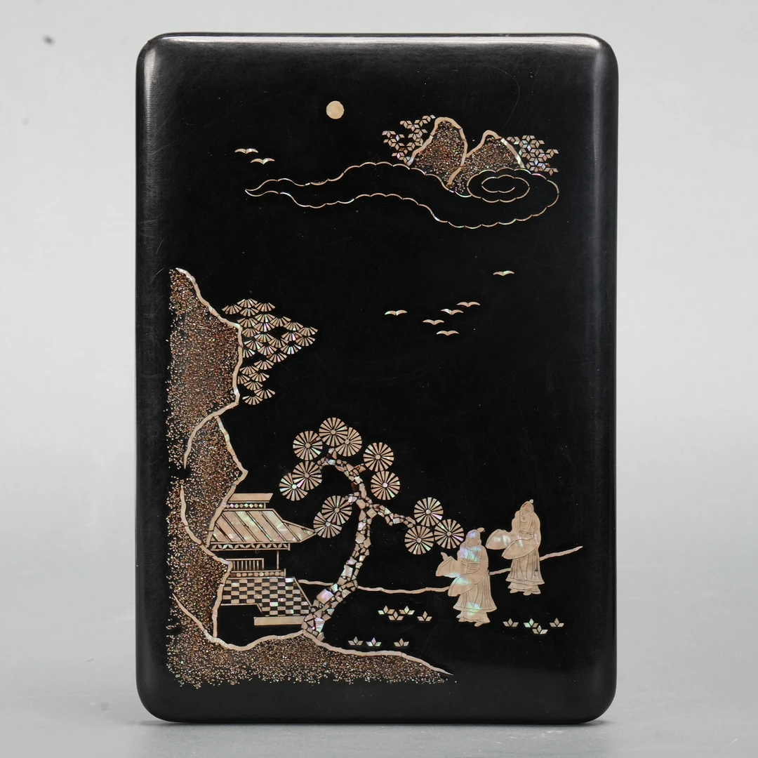 LOT 021404 19世纪 黑漆嵌螺钿人物方盒【古董拍卖】