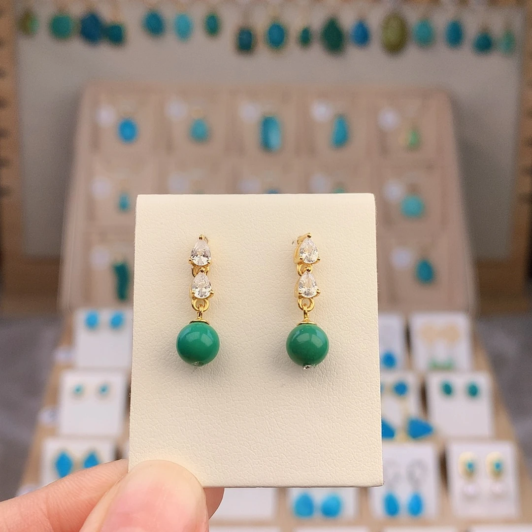 绿松石银S925镶嵌耳饰