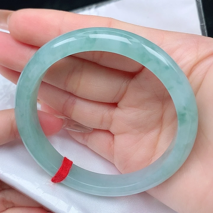 未镶嵌手镯翡翠糯冰底飘蓝花 57-58