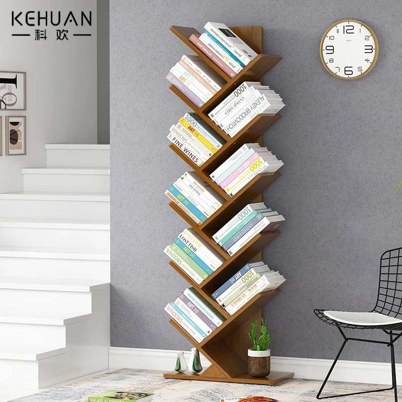 创意树形书架落地简易儿童简约客厅家用收纳桌面置物架实木小书柜