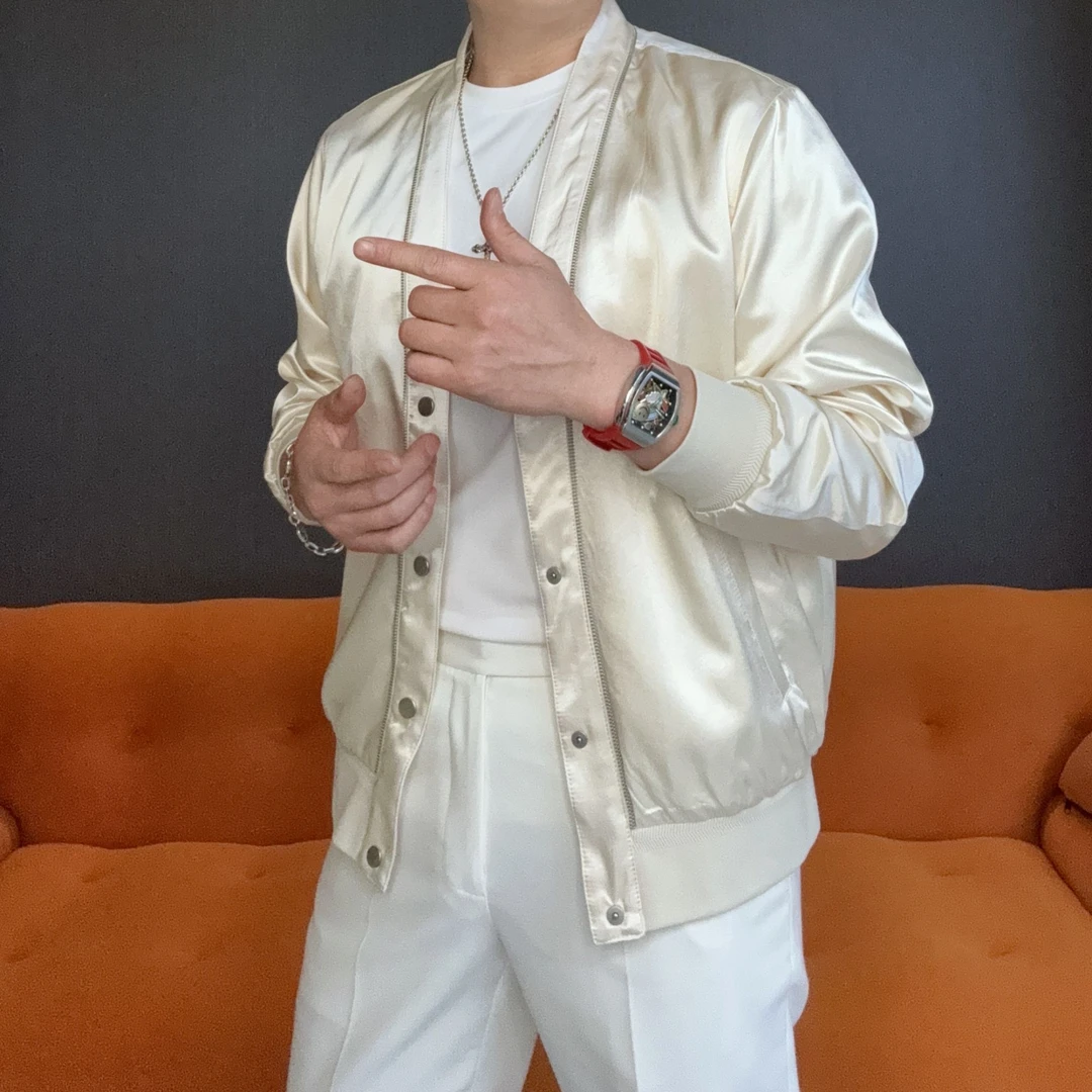 K春季男士百搭醋酸轻奢休闲夹克无领设计拉链时尚春季外套25769