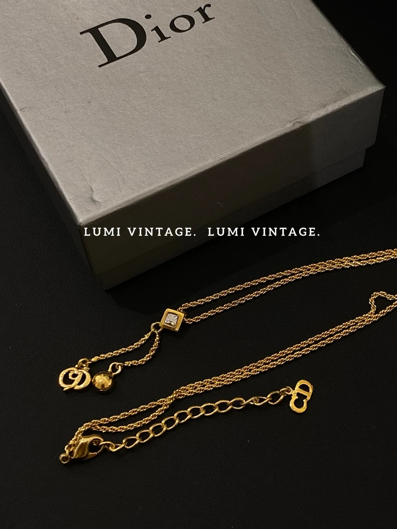 95新 DIOR/迪奥 金色单钻流苏项链92844762