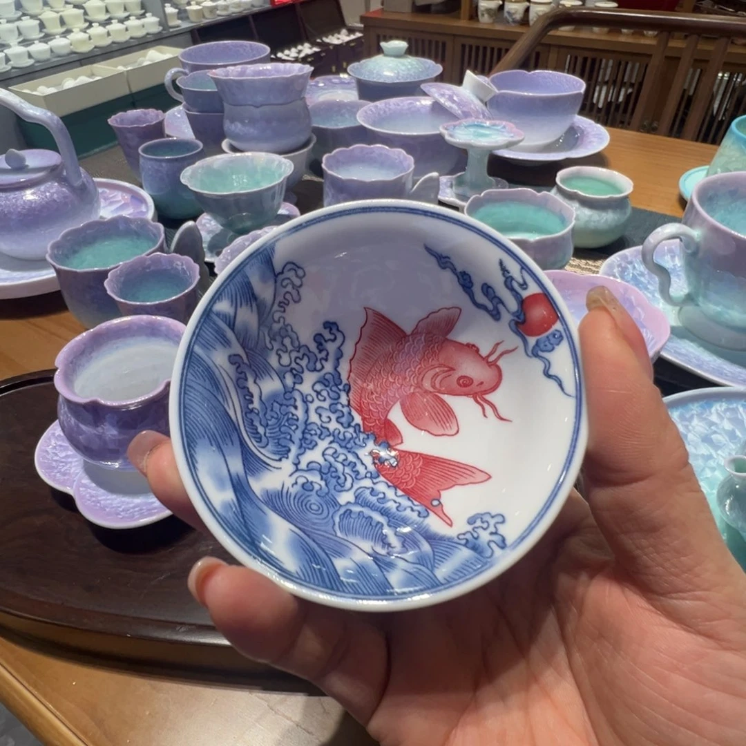 瓷片釉下彩青花瓷斗笠杯