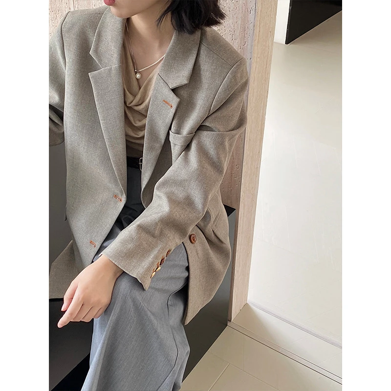 苏黎世早秋 杂色驳领廓形西装外套女休闲垫肩西服上衣