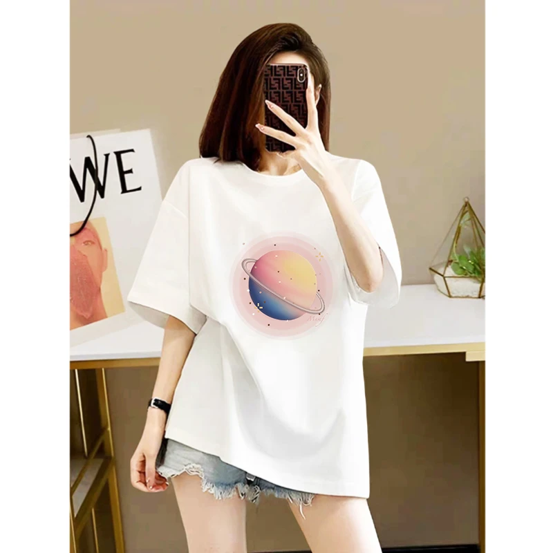 2025圆领宽松大码休闲时尚潮流显瘦夏季印花百搭打底ins女款t恤