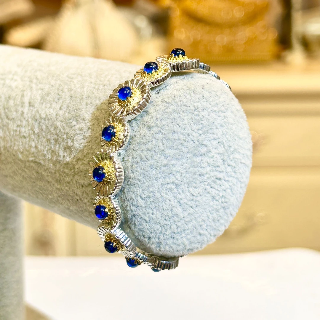 铜合金玻璃手镯 【02558】瑾瑟印巴手镯轻奢百搭简约蓝色气质手工