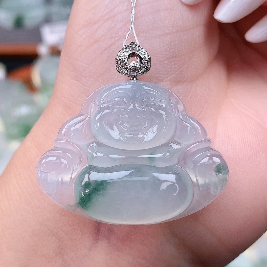 颈饰18K金镶嵌翡翠佛公