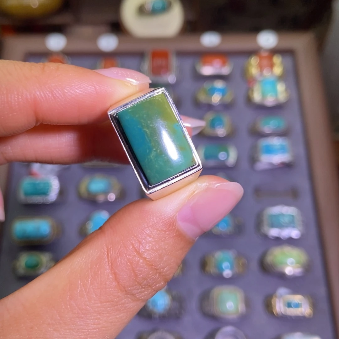 威****绿松石银S925镶嵌戒指