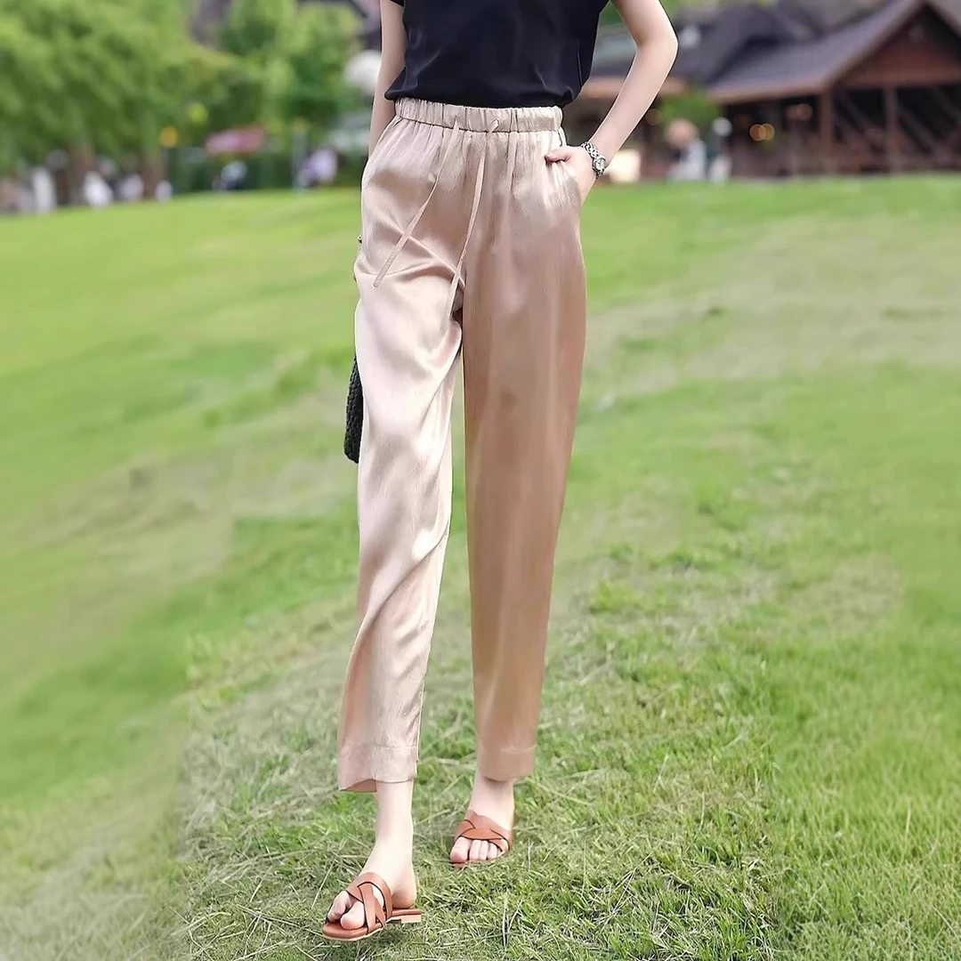 2025年超火的裤子女夏季薄款烟管裤高腰显瘦小个子九分萝卜哈伦裤