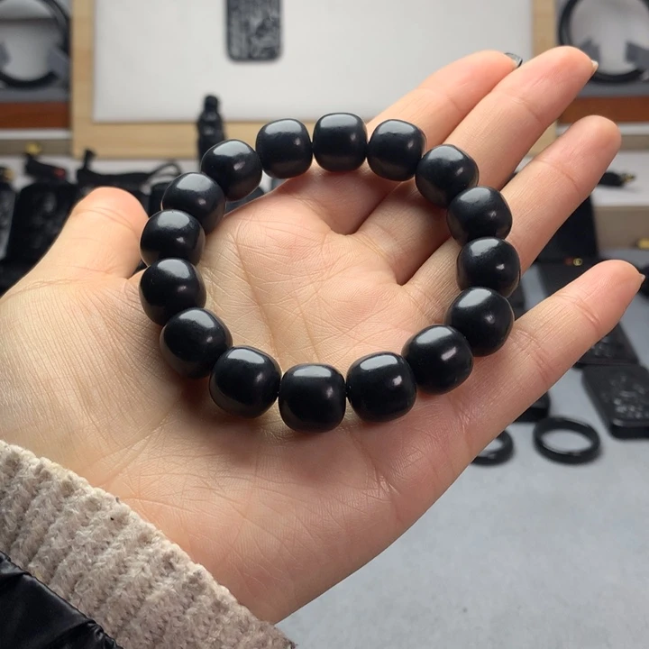 和田玉（墨玉）未镶嵌手串特价14mm