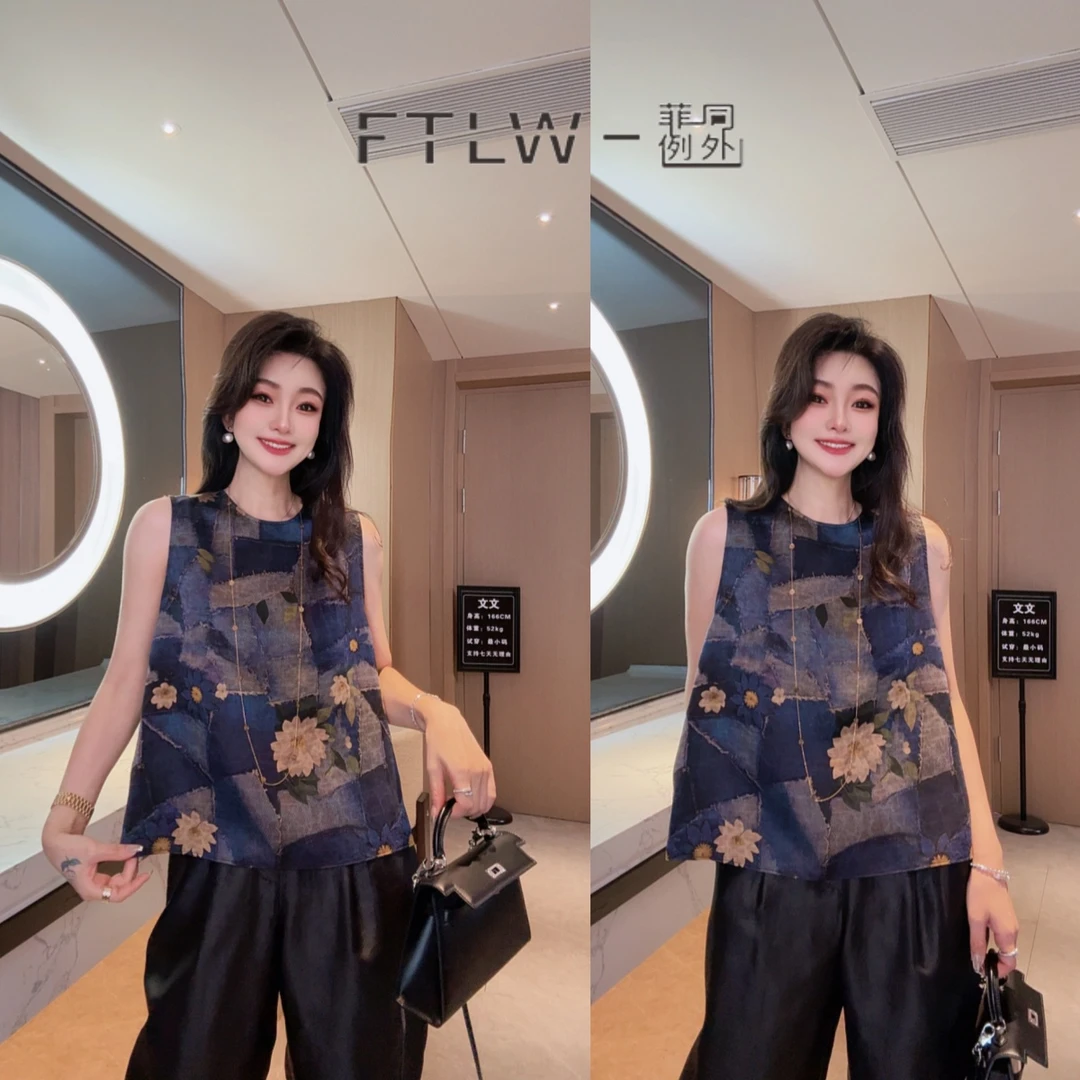 板熙FTLW-【蓝染雏菊】前后双面穿轻奢高级感气质时尚女装T恤-3587