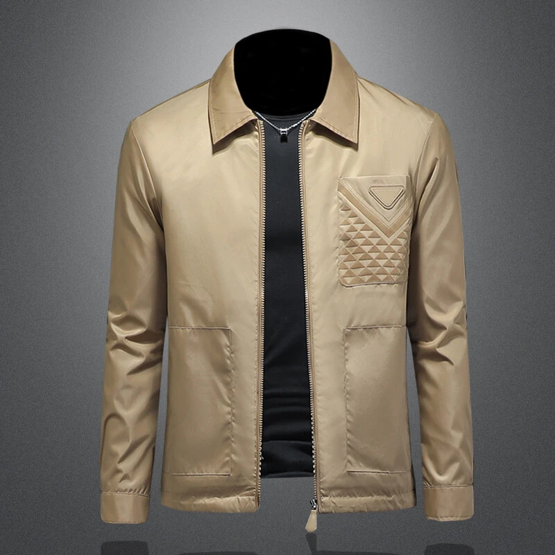 路茨梅帕秋季新款纯色简约百搭夹克男休闲翻领韩版修身外套潮牌