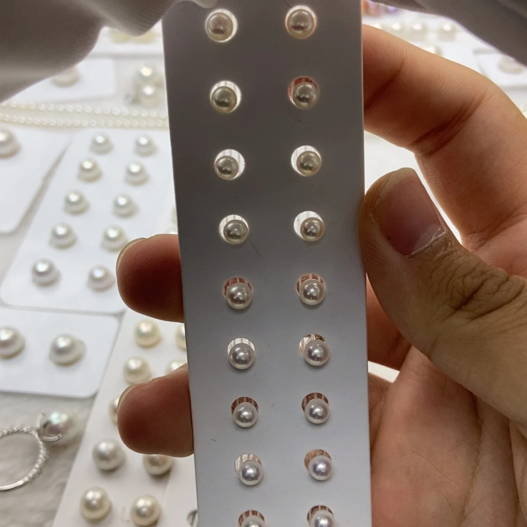 耳饰淡水珍珠银S925镶嵌4-5